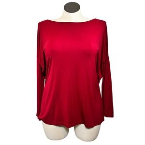 Piko 1988 Red Bamboo Spandex Oversized Long Sleeve Boat Neck Top Medium